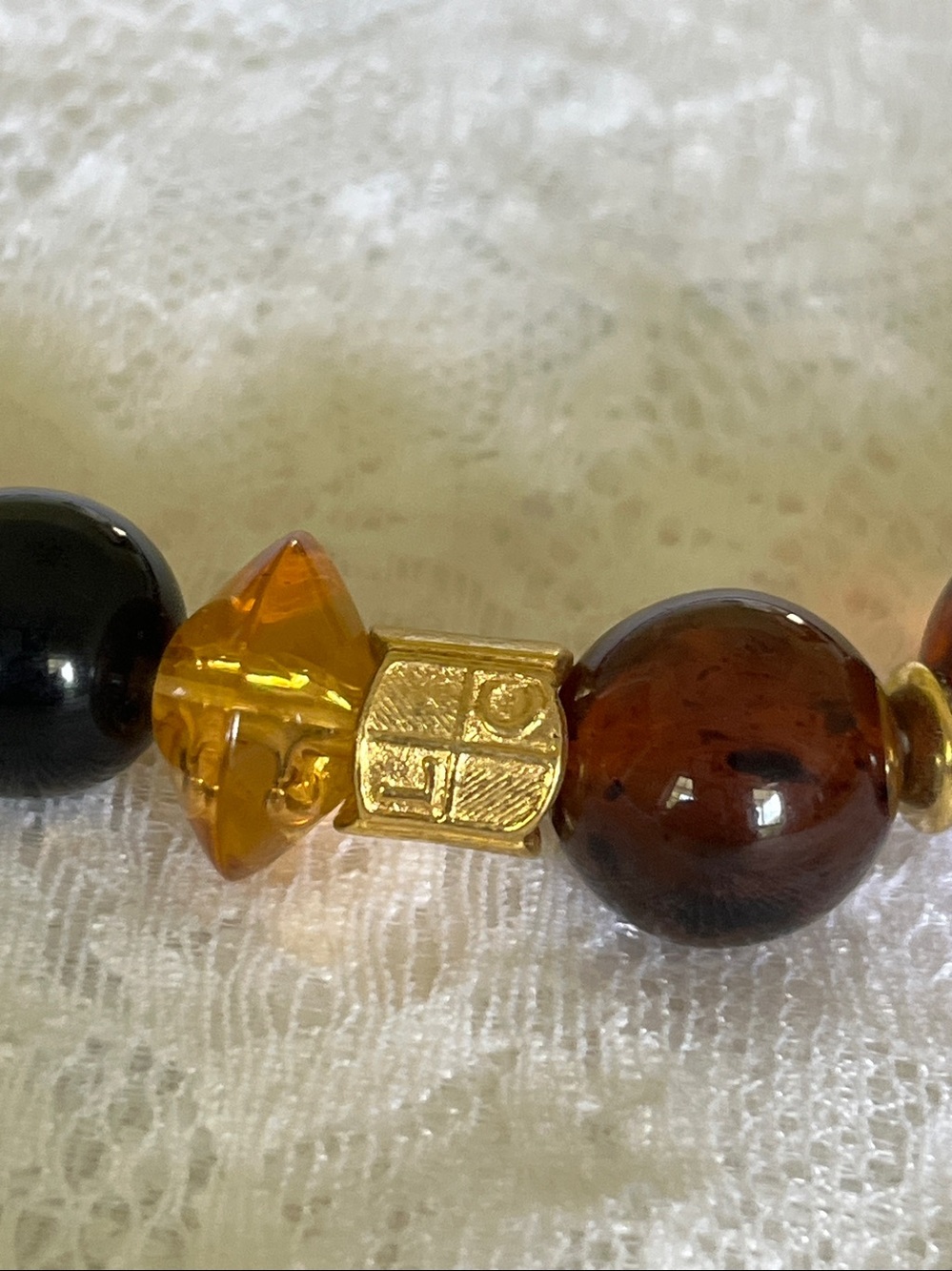 Liz Claiborne Amber & Black Beaded Necklace with Gold Accents